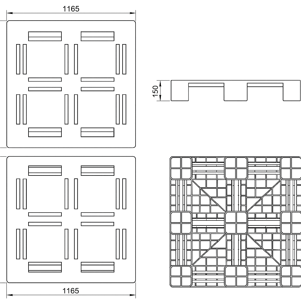 Engineering drawing of a moulded pallet